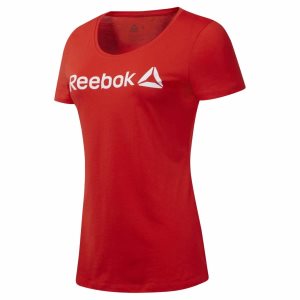 Reebok Linear Scoop Neck T Shirt Damen - Rot - DE 987-QYB